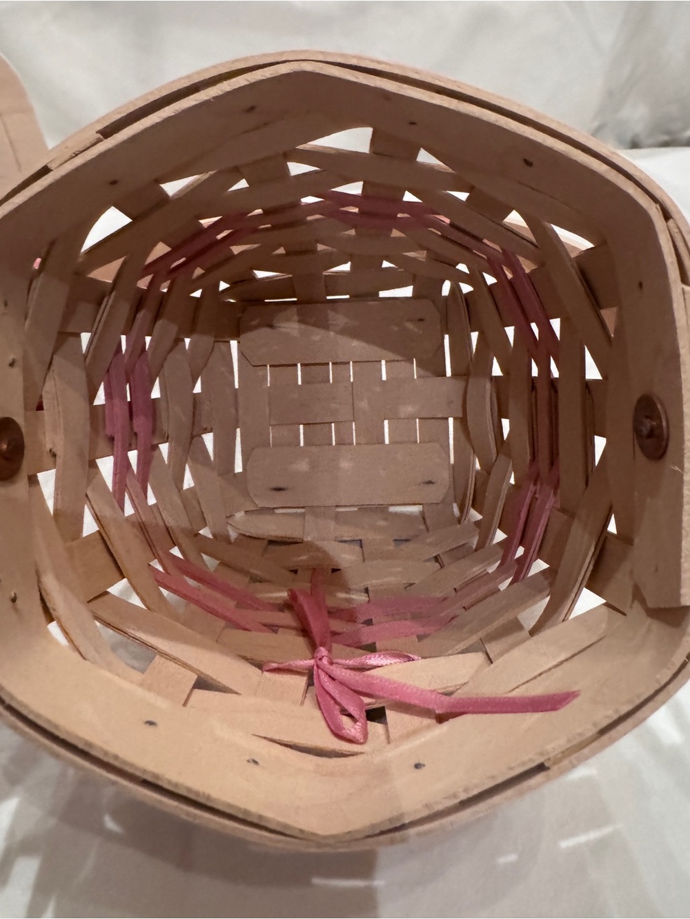 Longaberger Pink-Trim Floral Lined Woven Basket - Picture 7 of 11